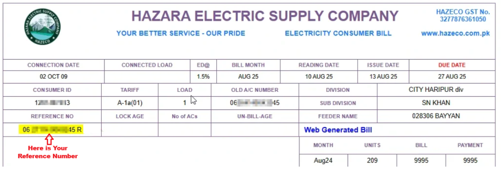 Hazeco Online Bill Ref No